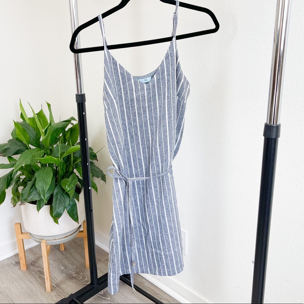 She + Sky | White Striped Knee Length Dress